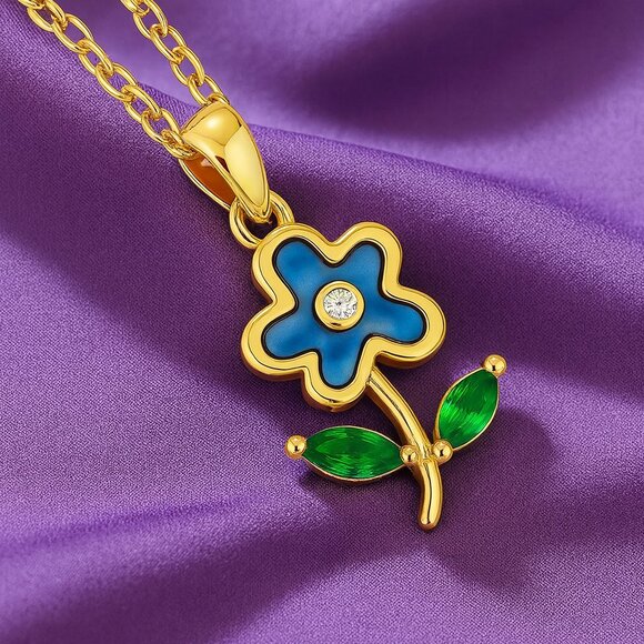 ποΈ18K Gold Plated Dainty Flower Necklace πΏ Abalone Shell π Sparkling Zirconia - Picture 1 of 12